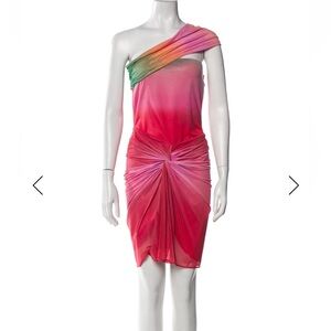 Baobab One-Shoulder Ombre Ruched Cocktail Dress in Pink and Green L NWT